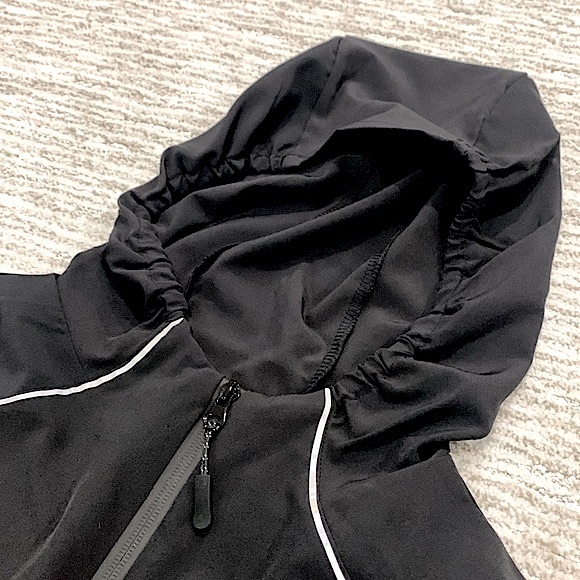 Mens Running Jacket Size Large Black Reflective Trim Lightweight Zip Hoodie - Picture 6 of 13